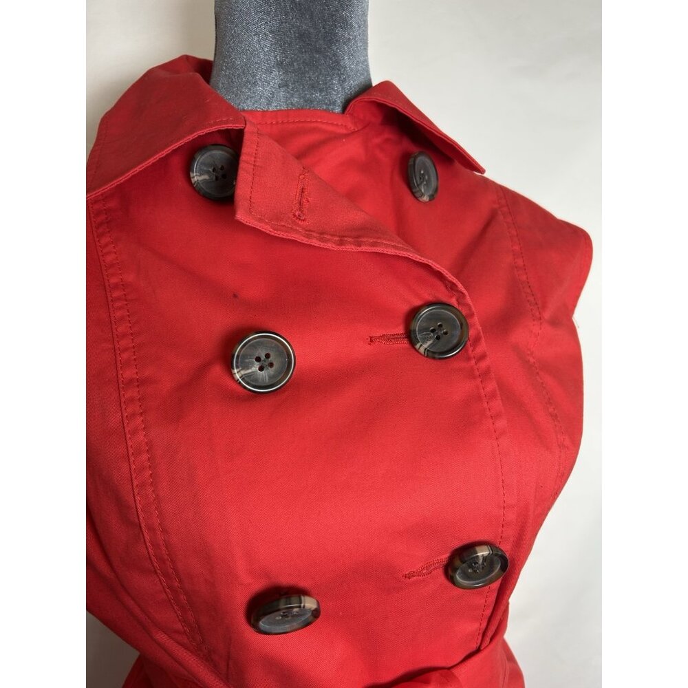 Cabi Red Trench Coat Sz 6 Jacket Detachable Upper Double Breasted Belted Convert - Picture 15 of 16